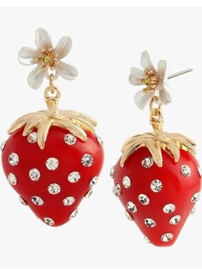 NWT Betsey Johnson Strawberry Drop Rhinestone Earrrings